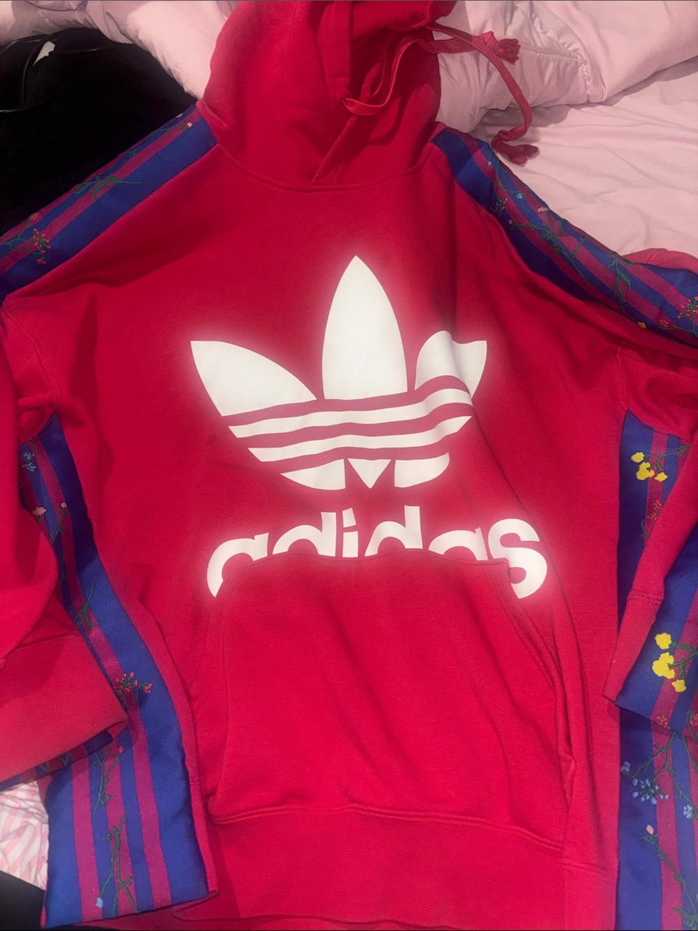 adidas Red Hoodie with White Trefoil Logo